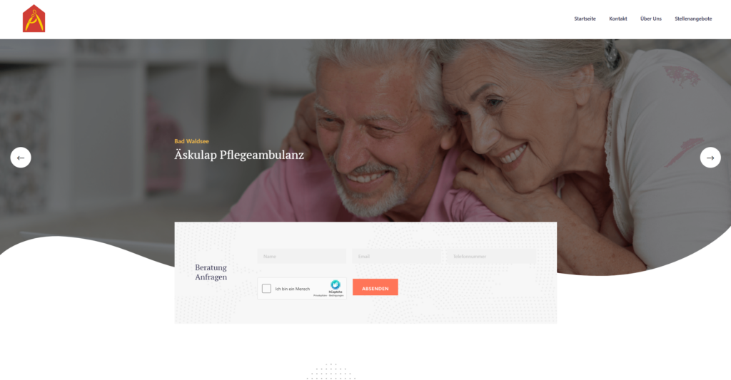 Startseite der Website von Pflege Bad Waldsee