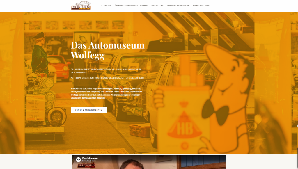 Startseite der Website des Automuseums Wolfegg