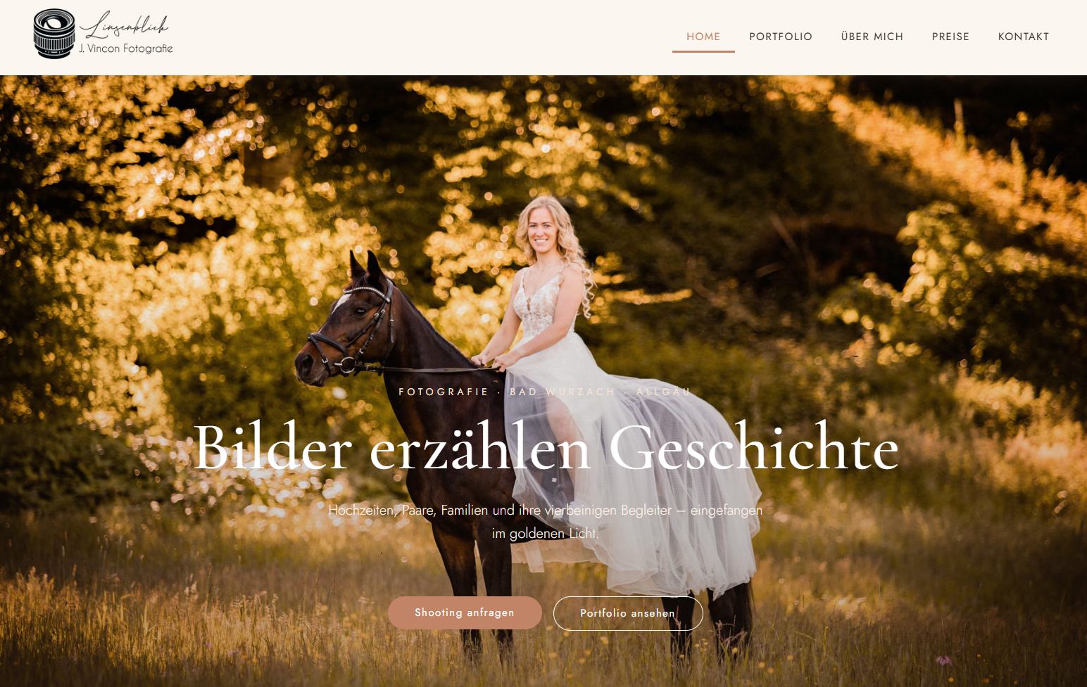 Startseite der Website von Linsenblick Fotografie